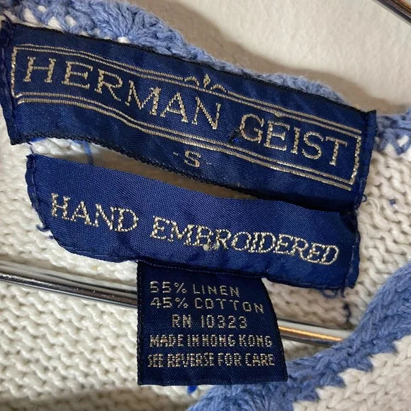Vintage Herman Geist hand knit cotton sweater S - Picture 2 of 7